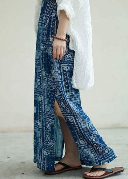 New Blue Print Side Open High Waist Cotton Skirts Fall QP004 OL-SKTS241001