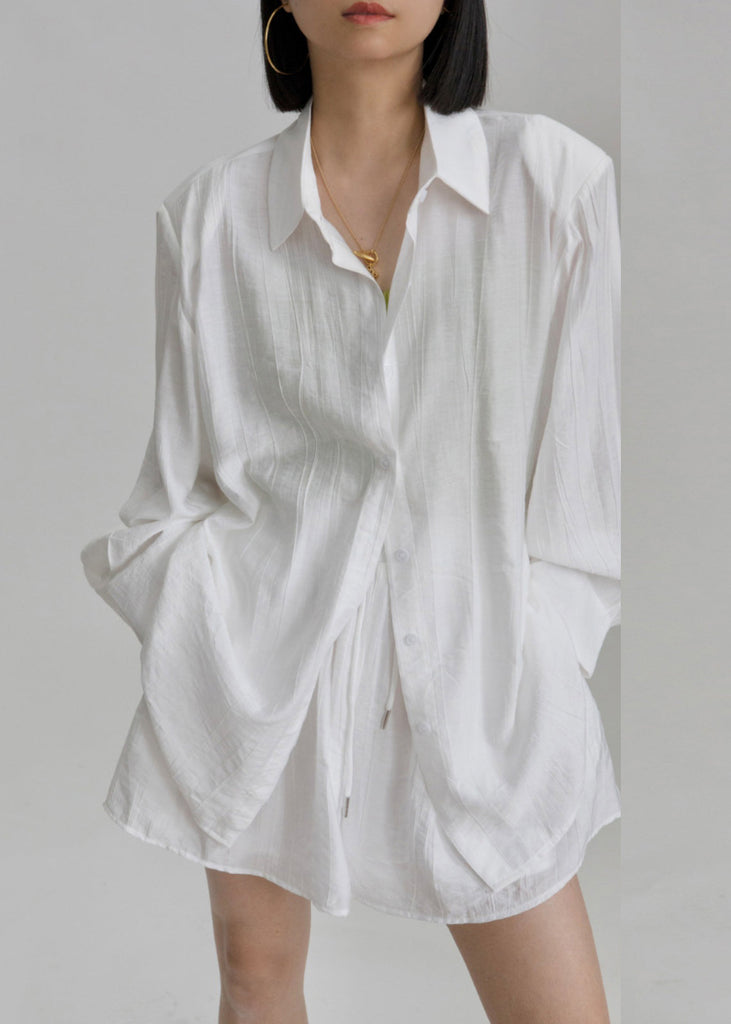 Casual White Peter Pan Collar Shirts And Shorts Two Pieces Set Long Sleeve AN1031 Genistyle Shop