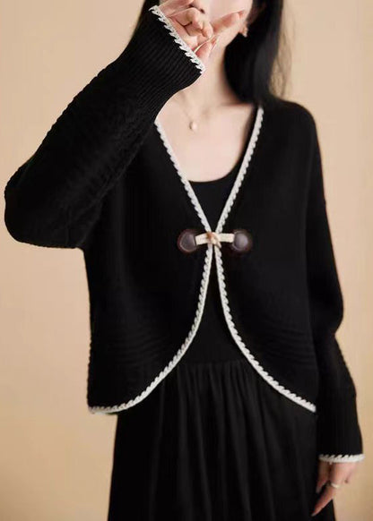 Women Beige V Neck Woolen Knit Cardigan Fall QC049 shopify