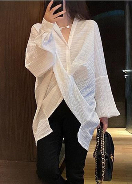 Fashion White Peter Pan Collar Plaid Cross Connection Shirts Full AN1024 Genistyle Shop