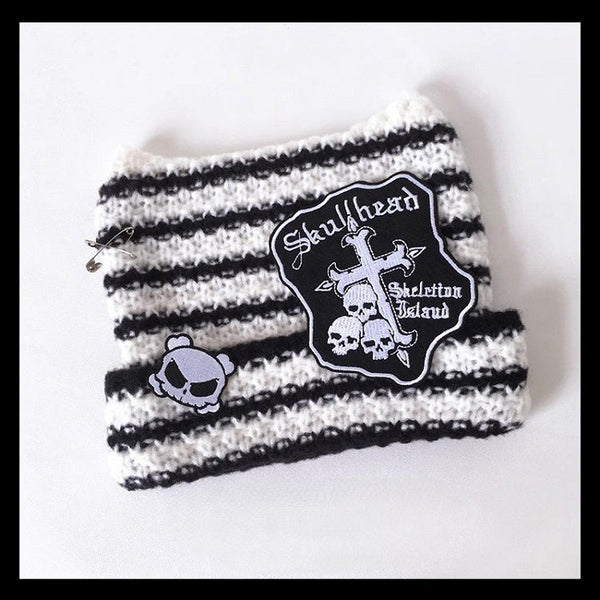 Y2K Ear Design Hat Knitted Black/White Cat FashionChic