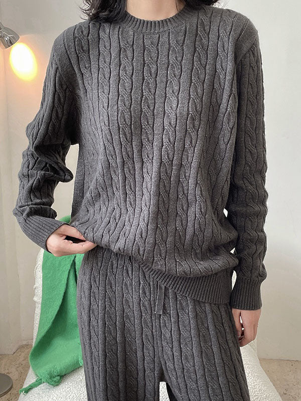 Simple Grey Round-Neck Long Sleeve Jacquard Twist Knit Top AN1060 Genistyle Shop