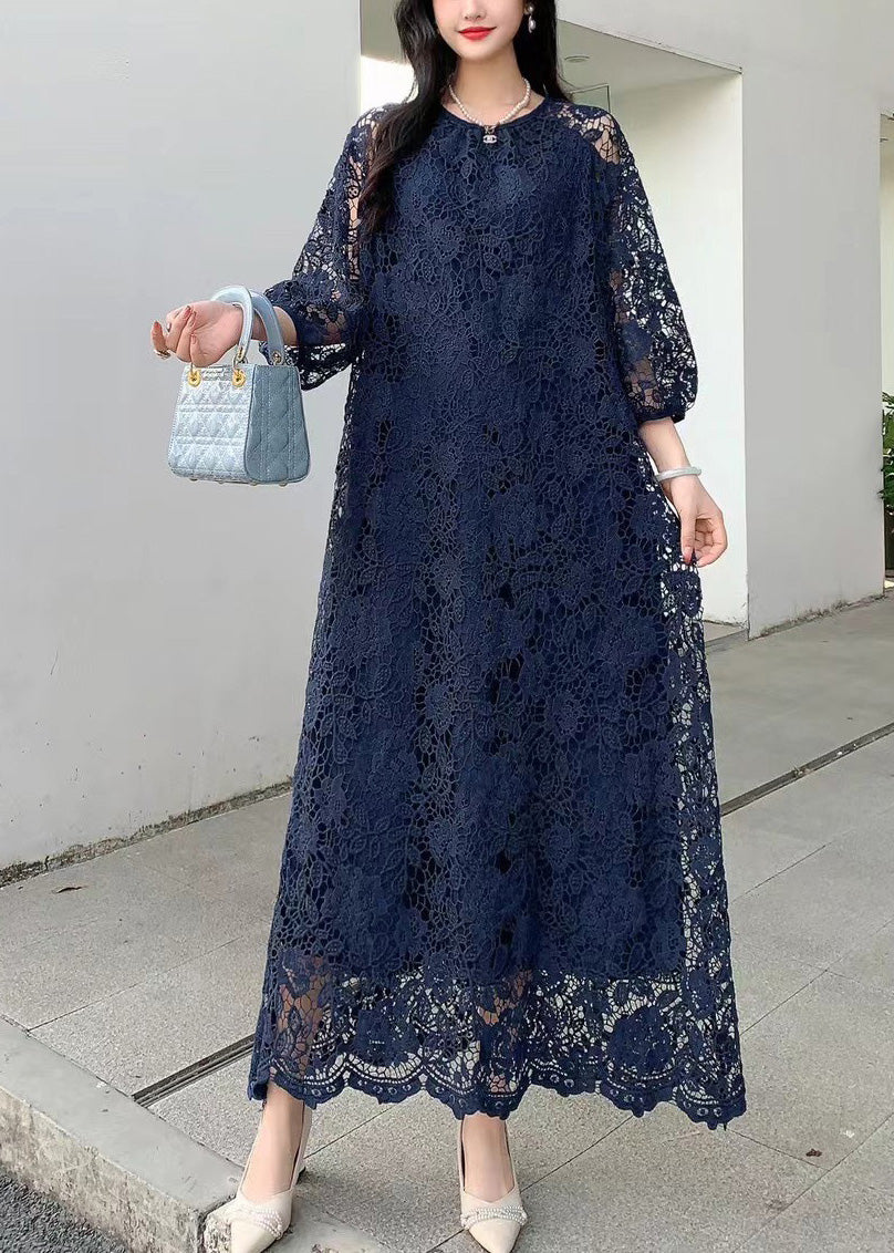 Beautiful Rose O Neck Hollow Out Embroidered Lace Dresses Summer AZ1012 shopify