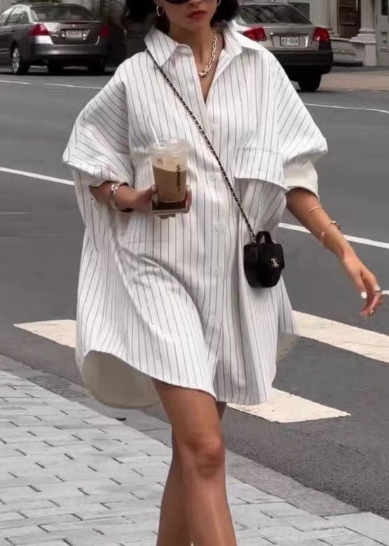 Spring Oversized Shirts Collar Cotton Striped Peter Pan White FashionChic