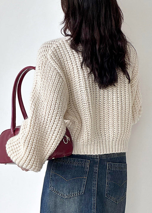 Beige Button Cotton Knit Cardigan O Neck Long Sleeve AF1035 HS-NCT240914