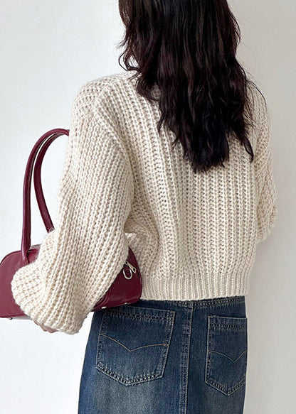 Beige Button Cotton Knit Cardigan O Neck Long Sleeve AF1035 HS-NCT240914