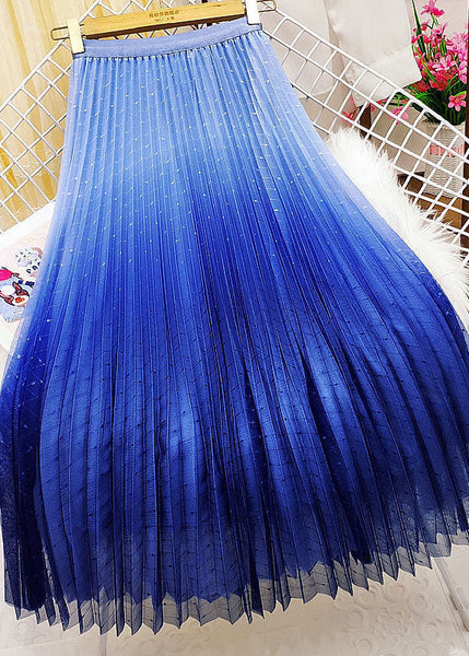 Women Blue Elastic Waist Sequins Gradient Color Tulle Pleated Skirt Spring AJ1003 shopify