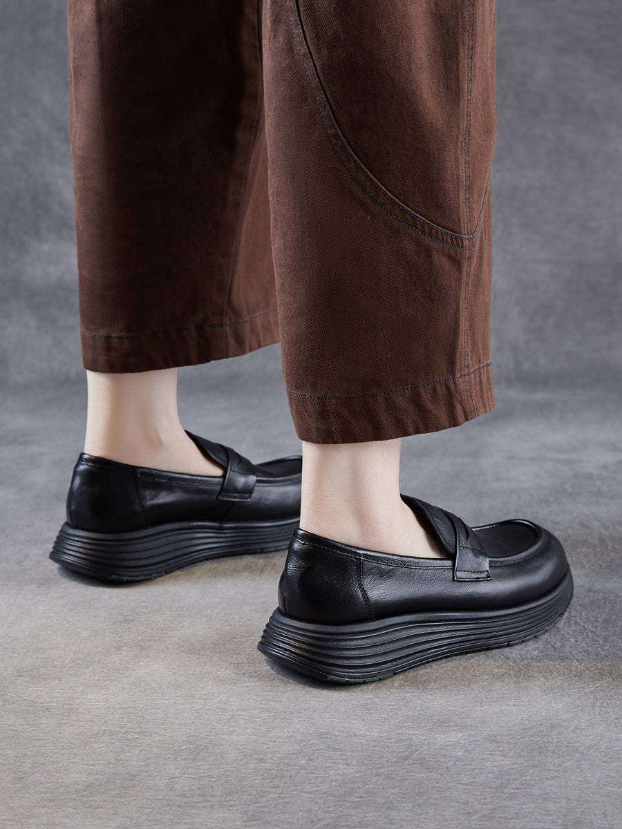 Platform Leather Shoes Women Genuine Vintage FashionChic