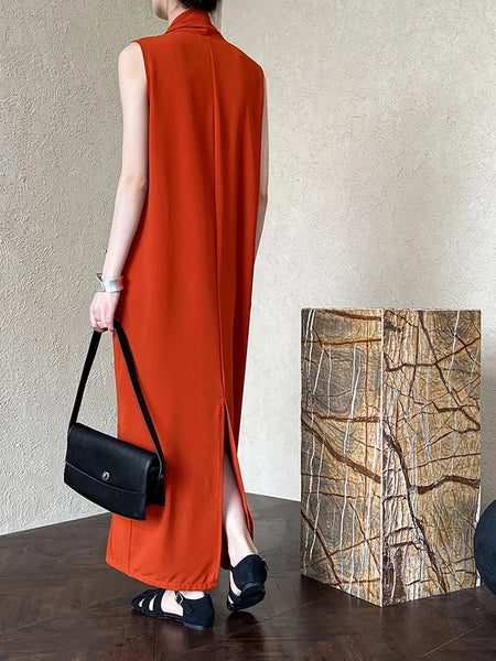 Pockets with Draped Sleeveless Dress Elegant Midi FashionChic