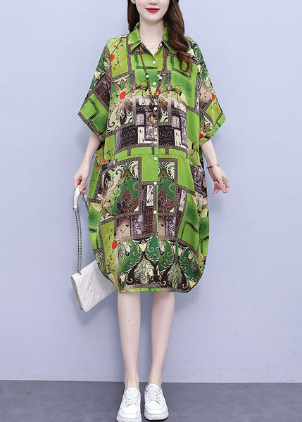 Loose Green Print Pockets Cotton Shirts Dress Half Sleeve NN030 shopify