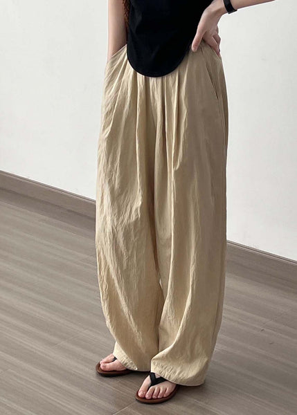 Women Khaki High Waist Wrinkled Cotton Wide Leg Pants Fall AF104 HS-LPTS240914