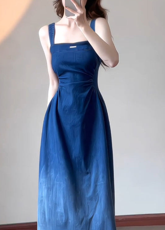 Boutique Dress Blue Slim Denim Summer Strap Fit Spaghetti FashionChic