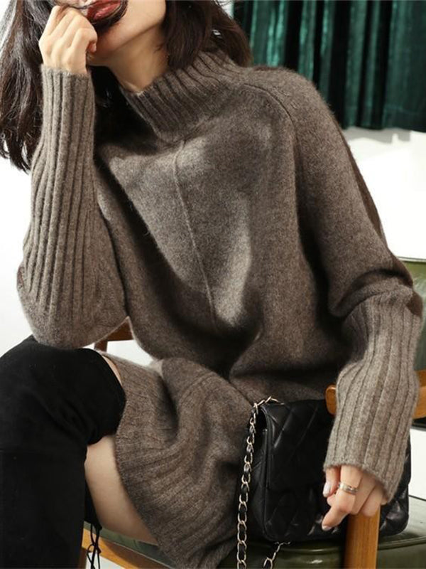 Urban Camel Half Turtleneck Contrast Color Long Sleeve Knit Sweater Dress AN1068 Genistyle Shop