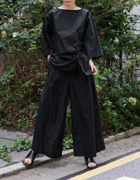 Elastic Organic Wide-Leg Waist Khaki Pants FashionChic