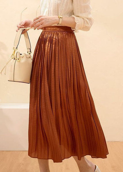 Women Caramel Wrinkled Patchwork Silk Skirts Summer AZ1020 shopify