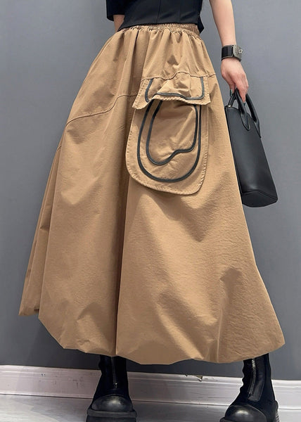 Casual Khaki Pockets Elastic Waist Cotton Skirts Summer AO1014 JDML-SKTS240909