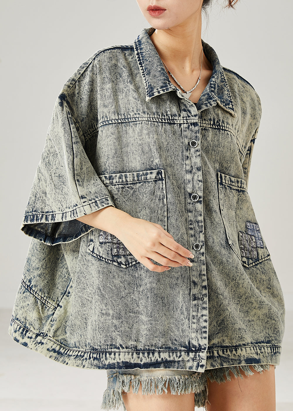 Modern Grey Oversized Pockets Denim Jacket Summer AZ1048 shopify