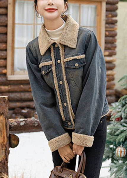 French Beige Button Patchwork Warm Fleece Coats Winter RY022 ABC