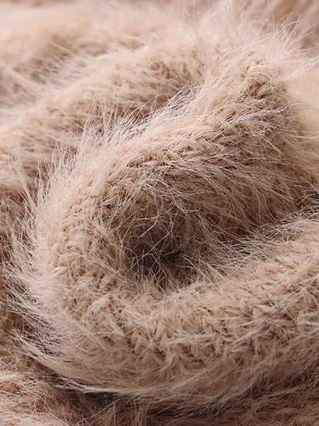 Simple Loose Coffee Round-Neck Long Sleeve Mohair Knit Top AN1062 Genistyle Shop