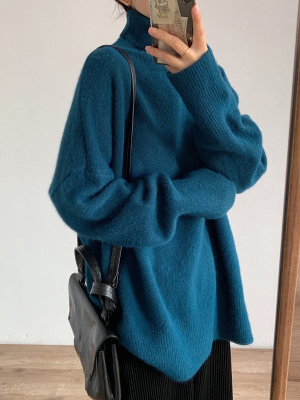 Casual Red High Neck Split Hem Long Sleeve Sweater AN1056 Genistyle Shop