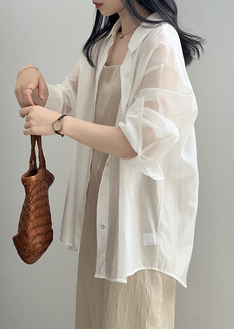 Shirts Peter Pan Silk New Button White Spring Collar FashionChic