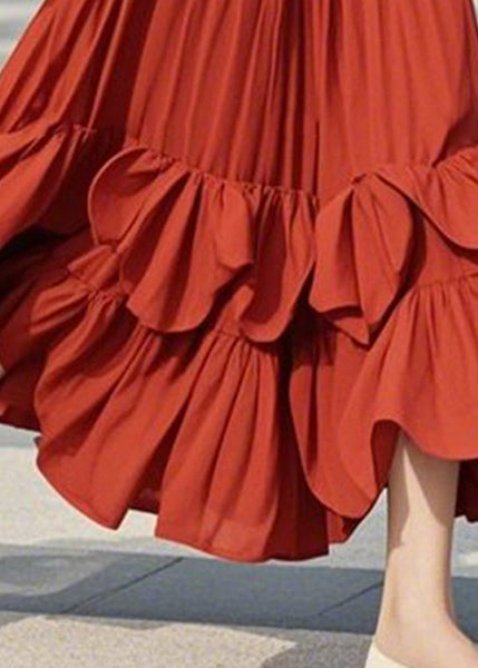 Patchwork A Line DIY Skirts Spring Red Ruffled FashionChic