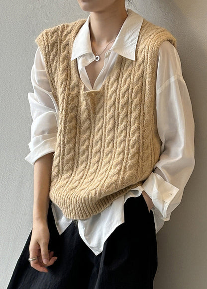 Women Light Green U Neck Cable Knit Vest Sleeveless WD001 HS-VTP241103