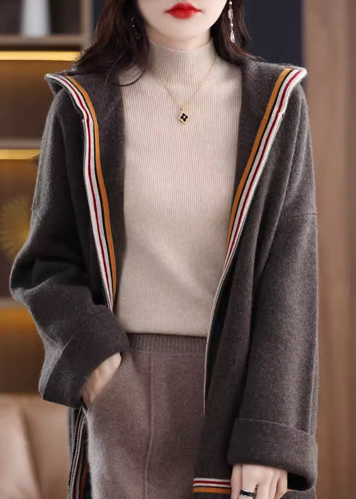 Women Camel Pockets Cashmere Hooded Cardigans Fall WV017 ABC