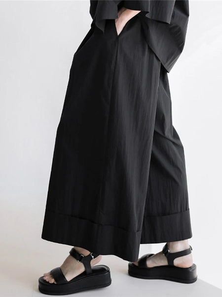 Elastic Organic Wide-Leg Waist Khaki Pants FashionChic