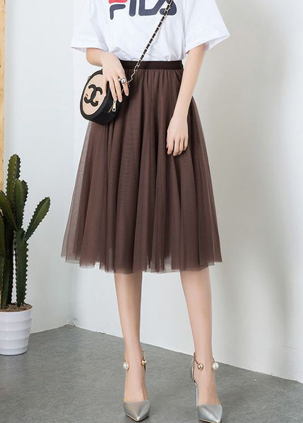 Fashion Brown High Waist Exra Large Hem Tulle Pleated Skirt Spring TT1034 shopify