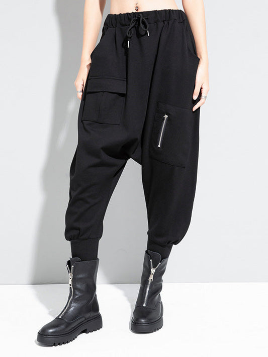 Simple Black Elasticity Waist Pockets Harem Pants WS012 shopify