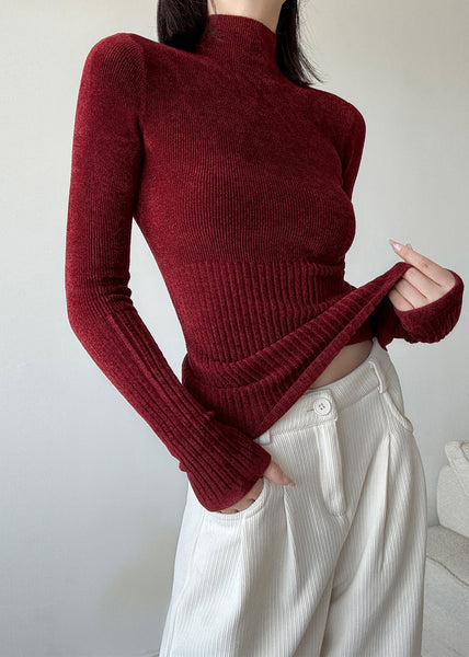 Slim Fit Brown Hign Neck Patchwork Knit Sweaters Winter RV039 ABC