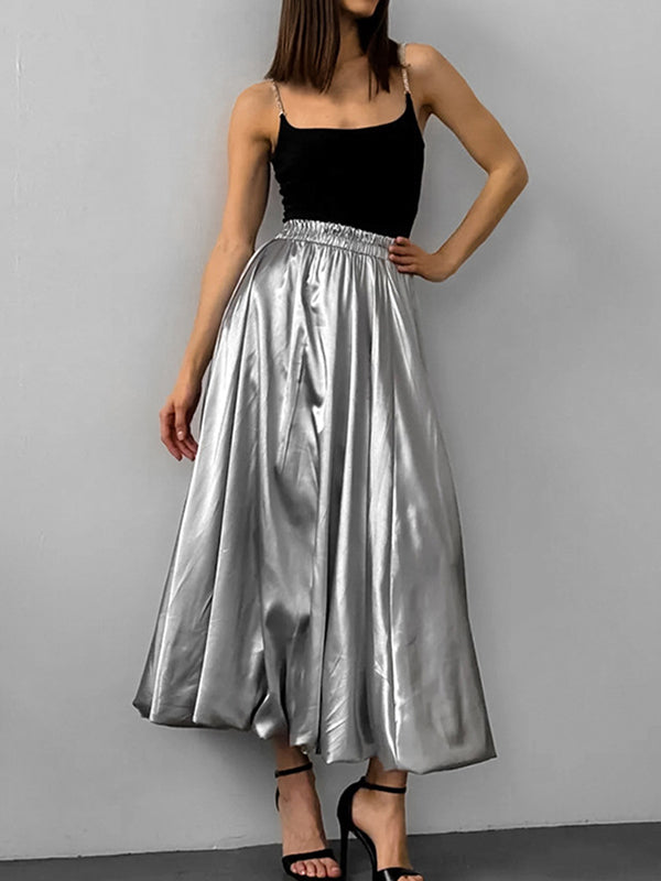 Chic Silver High Waisted Pleated A-Line Skirts WS011 shopify