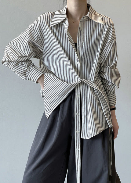 French Peter Pan Collar Striped Button Cotton Shirt Fall AF1025 HS-LTP240914