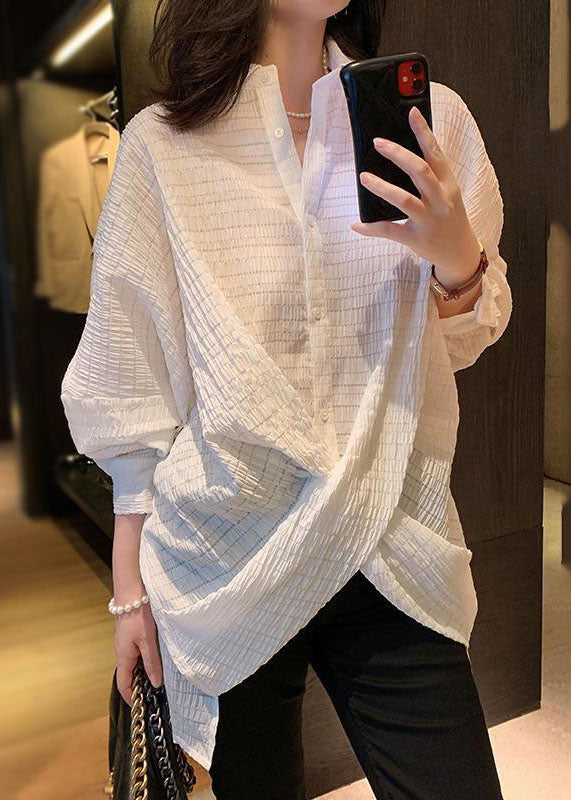 Fashion White Peter Pan Collar Plaid Cross Connection Shirts Full AN1024 Genistyle Shop