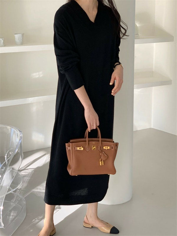 Urban Apricot V-Neck Long Sleeve Knit Dress AN1075 Genistyle Shop