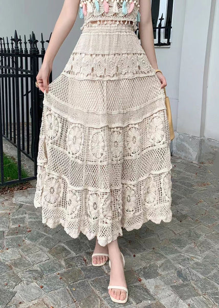 Hollow Loose Skirts Waist Out Apricot Summer Elastic FashionChic