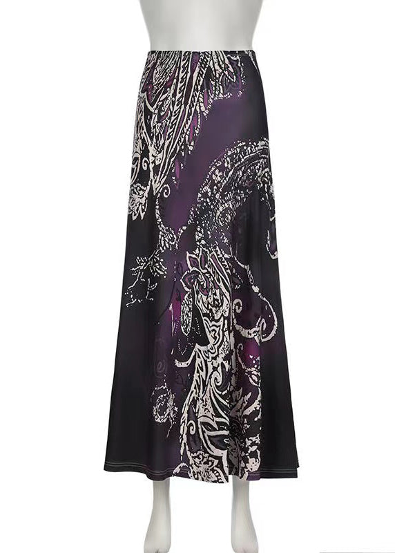Purple Print Spring Bohemian Draping Line A Skirt FashionChic