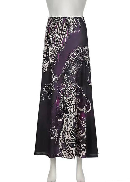 Purple Print Spring Bohemian Draping Line A Skirt FashionChic