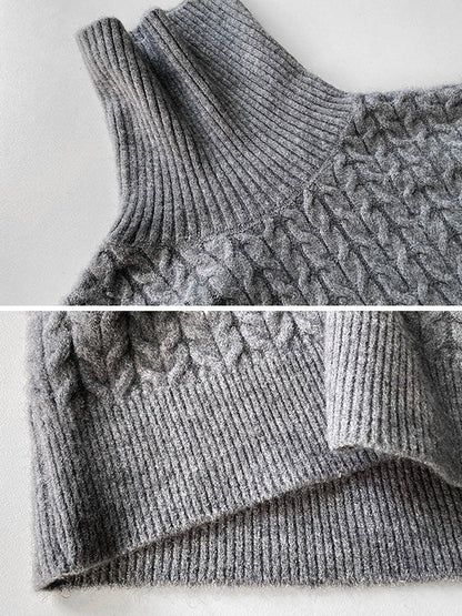 Casual Grey High-Neck Long Sleeve Twist Knit Dress AN1053 Genistyle Shop