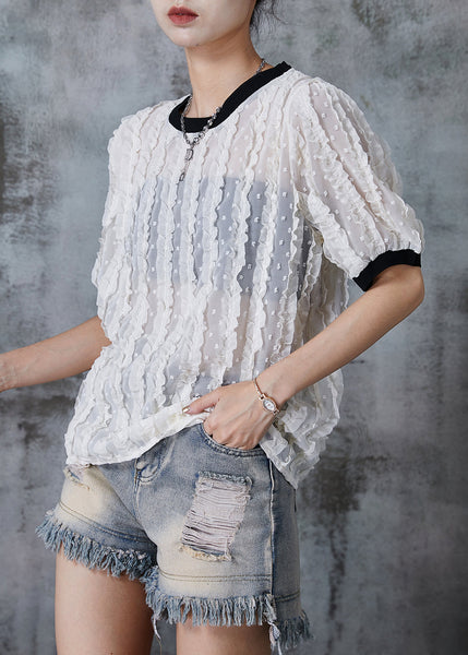 Boho White Ruffled Spandex Tank Tops Summer PZGY-STP240826