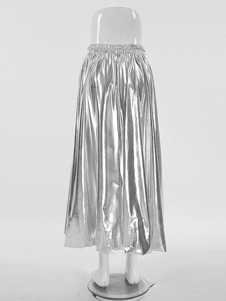 Chic Silver High Waisted Pleated A-Line Skirts WS011 shopify