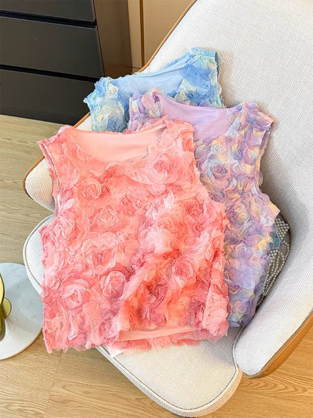 Art Blue Round Neck Gradient Floral Sleeveless Tank AZ1013 Genistyle Shop