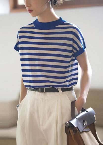 Collar Stand Tanks Striped Summer Women Cotton Red FashionChic