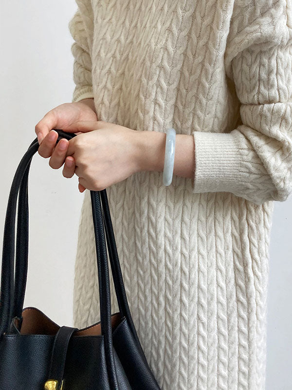 Casual Grey High-Neck Long Sleeve Twist Knit Dress AN1053 Genistyle Shop