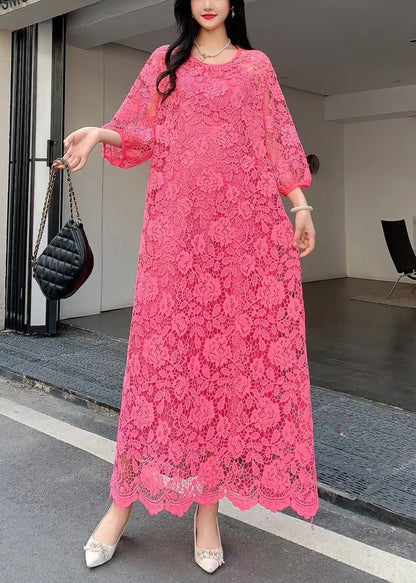 Beautiful Rose O Neck Hollow Out Embroidered Lace Dresses Summer AZ1012 shopify