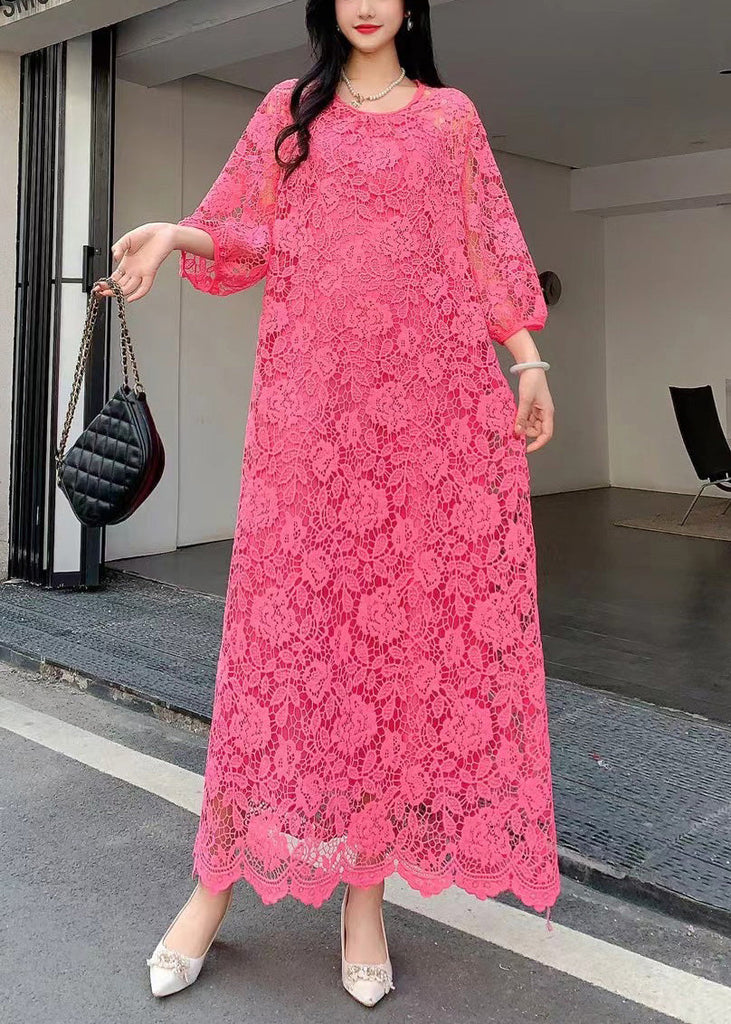 Beautiful Rose O Neck Hollow Out Embroidered Lace Dresses Summer AZ1012 shopify