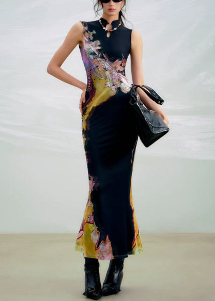 Tulle Long Slim Summer Hollow Fit Dresses Black Out FashionChic