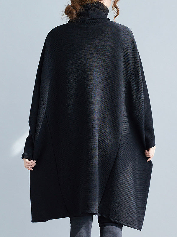 Casual Loose Black Heaps Collar Pockets A-line Long Sleeve Sweater AN1065 Genistyle Shop