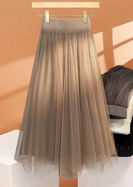 Women Khaki High Waist Wrinkled Asymmetrical Tulle Skirt Spring TT1011 shopify